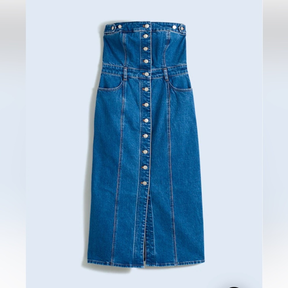 Madewell Blue Strapless Button-Down Dress